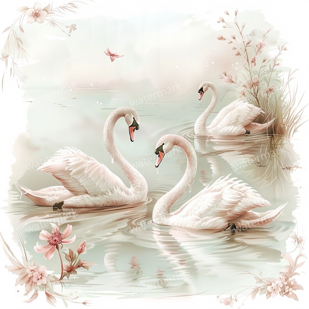 【商用利用可】白鳥(水彩スワン)クリップアート20点セット|高解像度JPG|印刷OK・コラージュ・ジャンクジャーナル素材|即ダウンロード