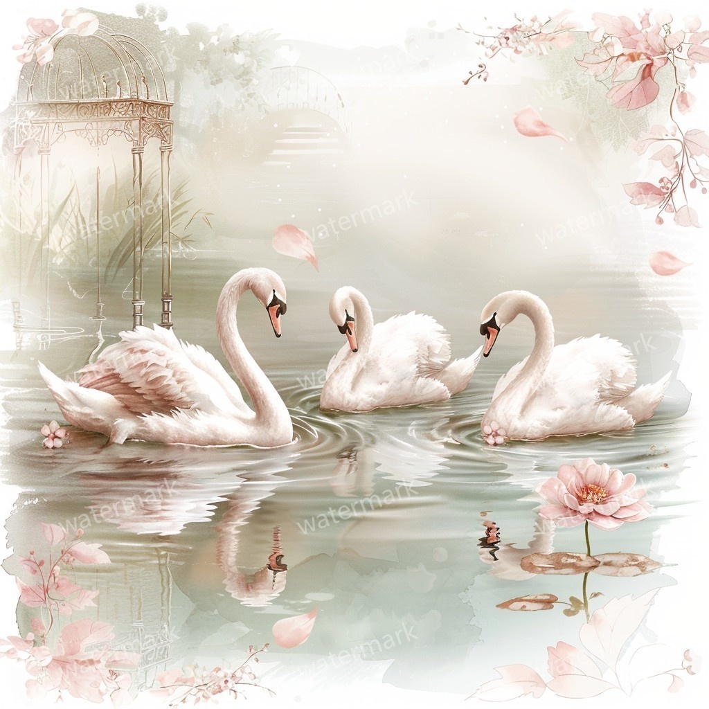 【商用利用可】白鳥(水彩スワン)クリップアート20点セット|高解像度JPG|印刷OK・コラージュ・ジャンクジャーナル素材|即ダウンロード