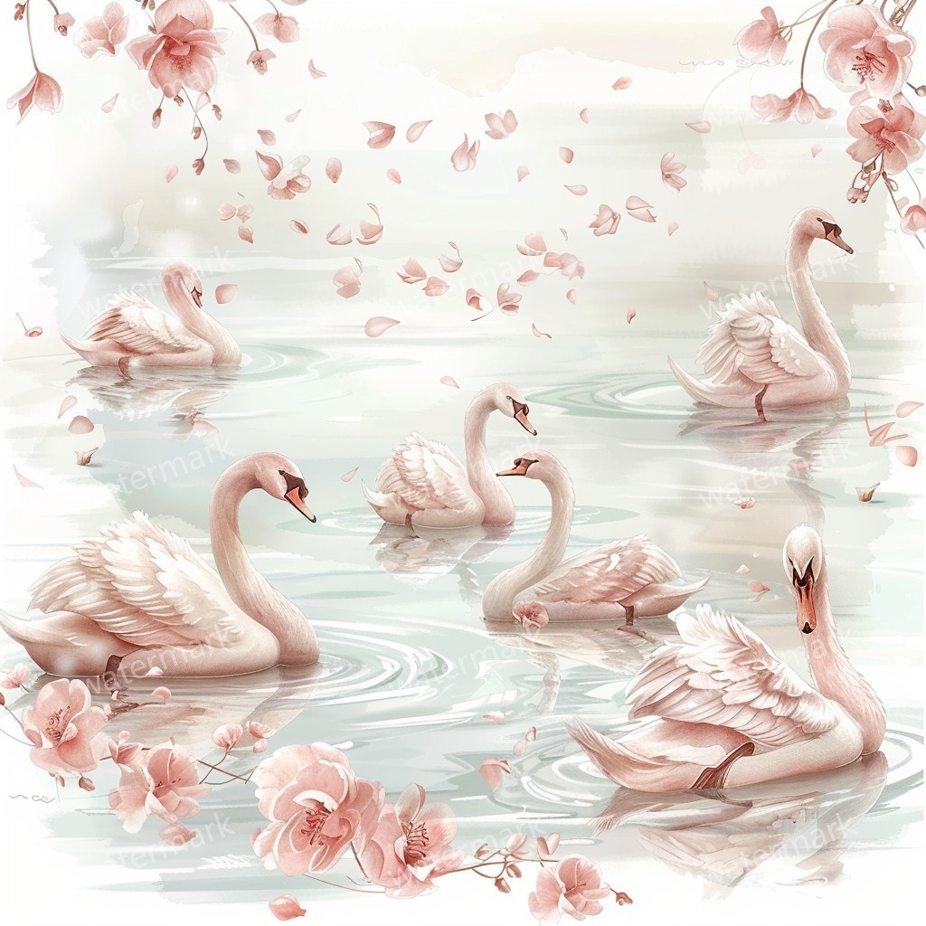 【商用利用可】白鳥(水彩スワン)クリップアート20点セット|高解像度JPG|印刷OK・コラージュ・ジャンクジャーナル素材|即ダウンロード