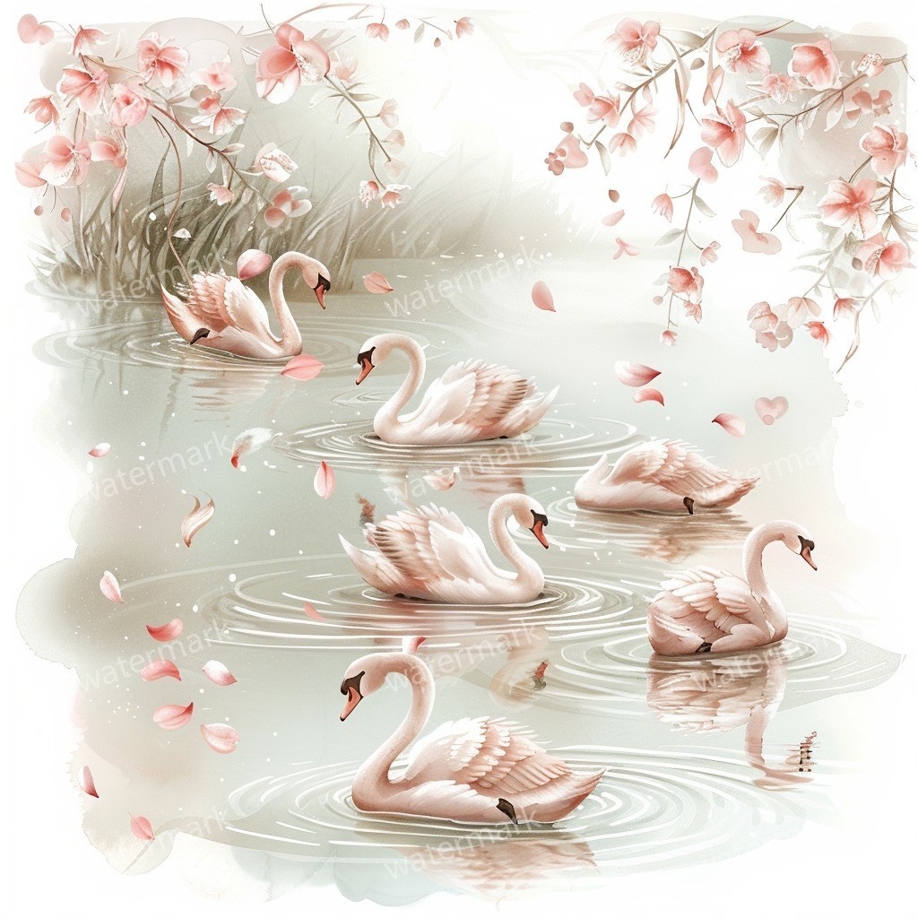 【商用利用可】白鳥(水彩スワン)クリップアート20点セット|高解像度JPG|印刷OK・コラージュ・ジャンクジャーナル素材|即ダウンロード