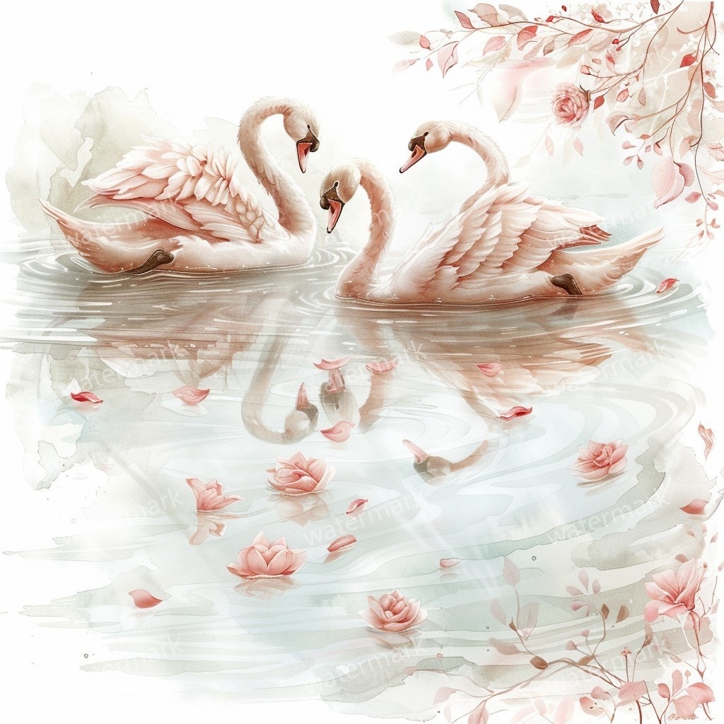 【商用利用可】白鳥（水彩スワン）クリップアート20点セット｜高解像度JPG｜印刷OK・コラージュ・ジャンクジャーナル素材｜即ダウンロード