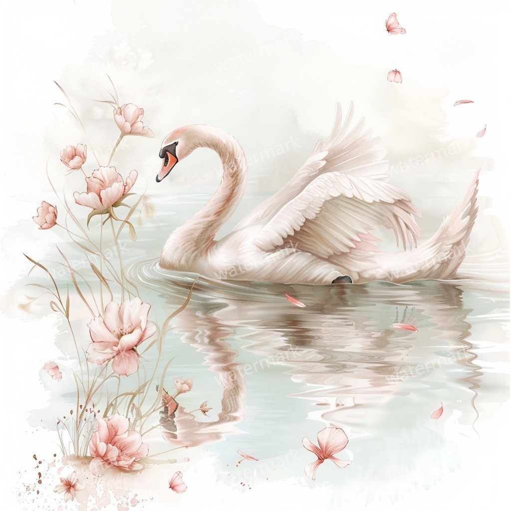 【商用利用可】白鳥(水彩スワン)クリップアート20点セット|高解像度JPG|印刷OK・コラージュ・ジャンクジャーナル素材|即ダウンロード