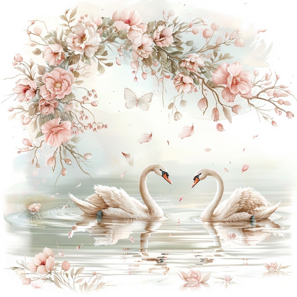 【商用利用可】白鳥(水彩スワン)クリップアート20点セット|高解像度JPG|印刷OK・コラージュ・ジャンクジャーナル素材|即ダウンロード