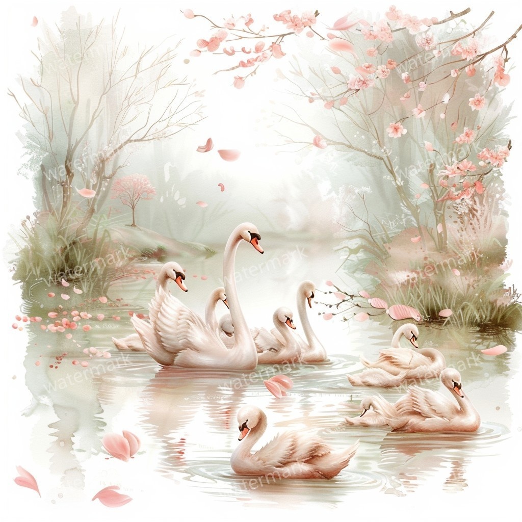 【商用利用可】白鳥(水彩スワン)クリップアート20点セット|高解像度JPG|印刷OK・コラージュ・ジャンクジャーナル素材|即ダウンロード
