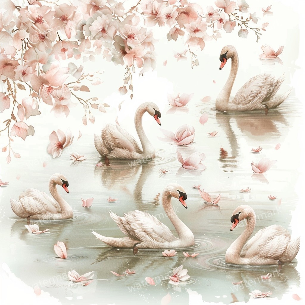 【商用利用可】白鳥(水彩スワン)クリップアート20点セット|高解像度JPG|印刷OK・コラージュ・ジャンクジャーナル素材|即ダウンロード