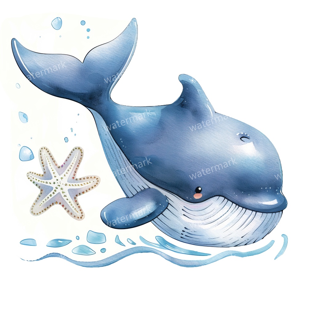 【商用利用可】クジラ(水彩ホエール)クリップアート20点セット|高解像度・透過PNG|印刷OK・コラージュ・ジャンクジャーナル素材|即ダウンロード