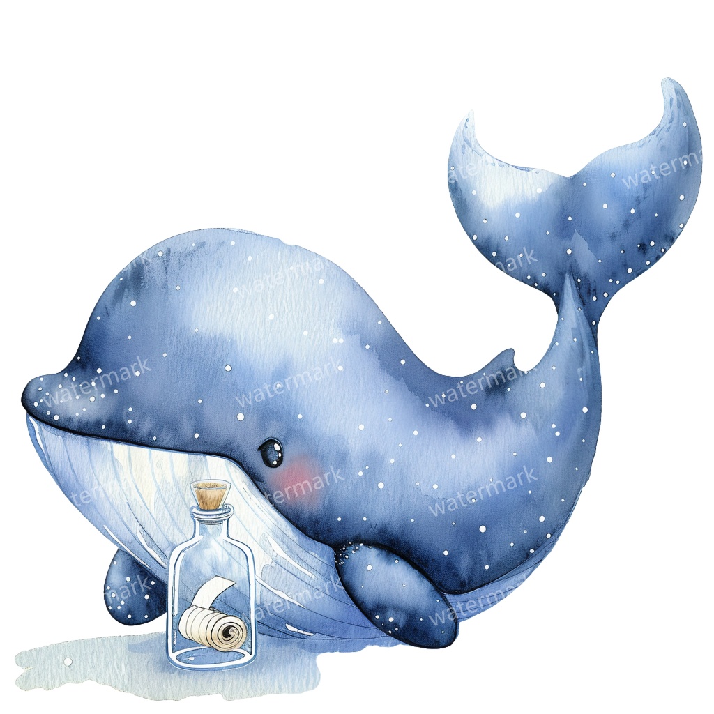 【商用利用可】クジラ(水彩ホエール)クリップアート20点セット|高解像度・透過PNG|印刷OK・コラージュ・ジャンクジャーナル素材|即ダウンロード