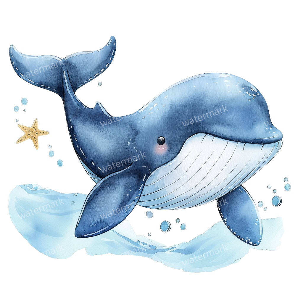 【商用利用可】クジラ(水彩ホエール)クリップアート20点セット|高解像度・透過PNG|印刷OK・コラージュ・ジャンクジャーナル素材|即ダウンロード