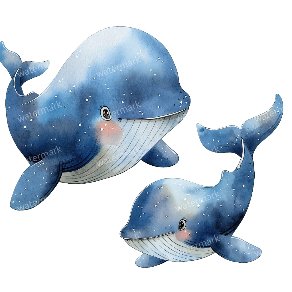 【商用利用可】クジラ(水彩ホエール)クリップアート20点セット|高解像度・透過PNG|印刷OK・コラージュ・ジャンクジャーナル素材|即ダウンロード