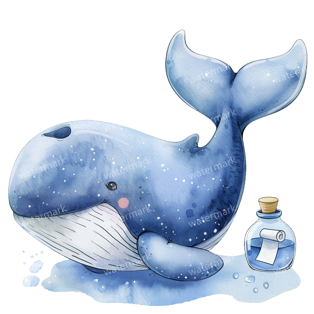 【商用利用可】クジラ(水彩ホエール)クリップアート20点セット|高解像度・透過PNG|印刷OK・コラージュ・ジャンクジャーナル素材|即ダウンロード