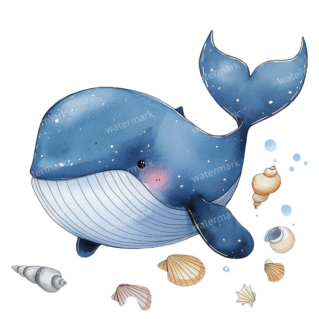 【商用利用可】クジラ(水彩ホエール)クリップアート20点セット|高解像度・透過PNG|印刷OK・コラージュ・ジャンクジャーナル素材|即ダウンロード