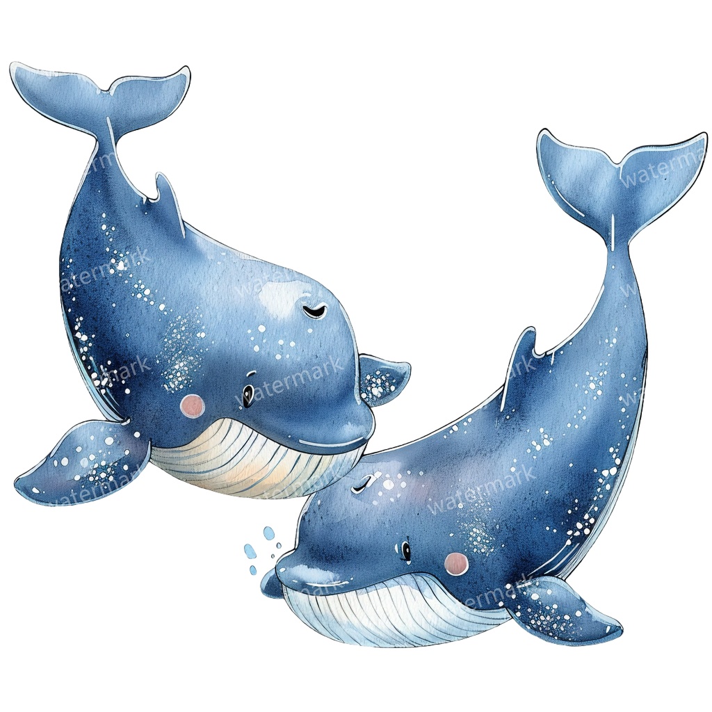 【商用利用可】クジラ(水彩ホエール)クリップアート20点セット|高解像度・透過PNG|印刷OK・コラージュ・ジャンクジャーナル素材|即ダウンロード