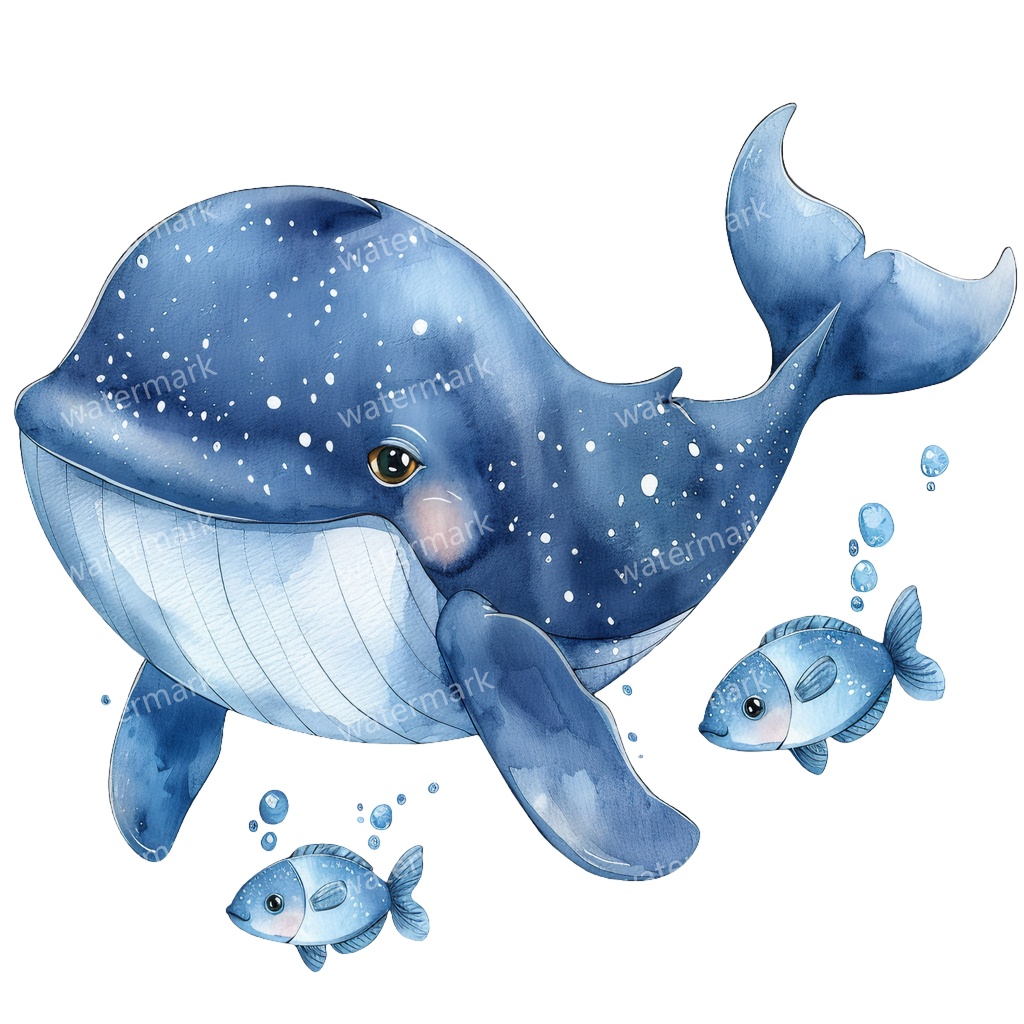 【商用利用可】クジラ(水彩ホエール)クリップアート20点セット|高解像度・透過PNG|印刷OK・コラージュ・ジャンクジャーナル素材|即ダウンロード