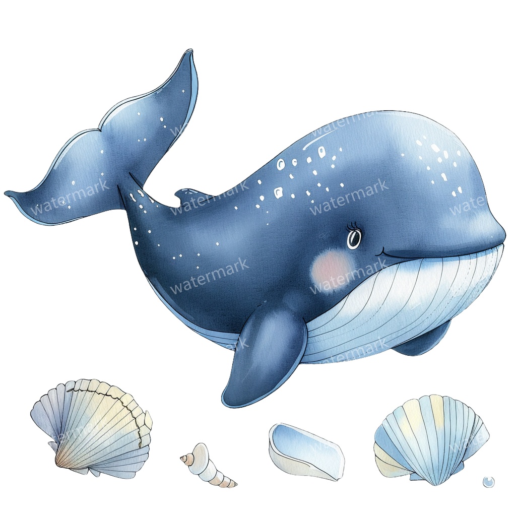 【商用利用可】クジラ(水彩ホエール)クリップアート20点セット|高解像度・透過PNG|印刷OK・コラージュ・ジャンクジャーナル素材|即ダウンロード