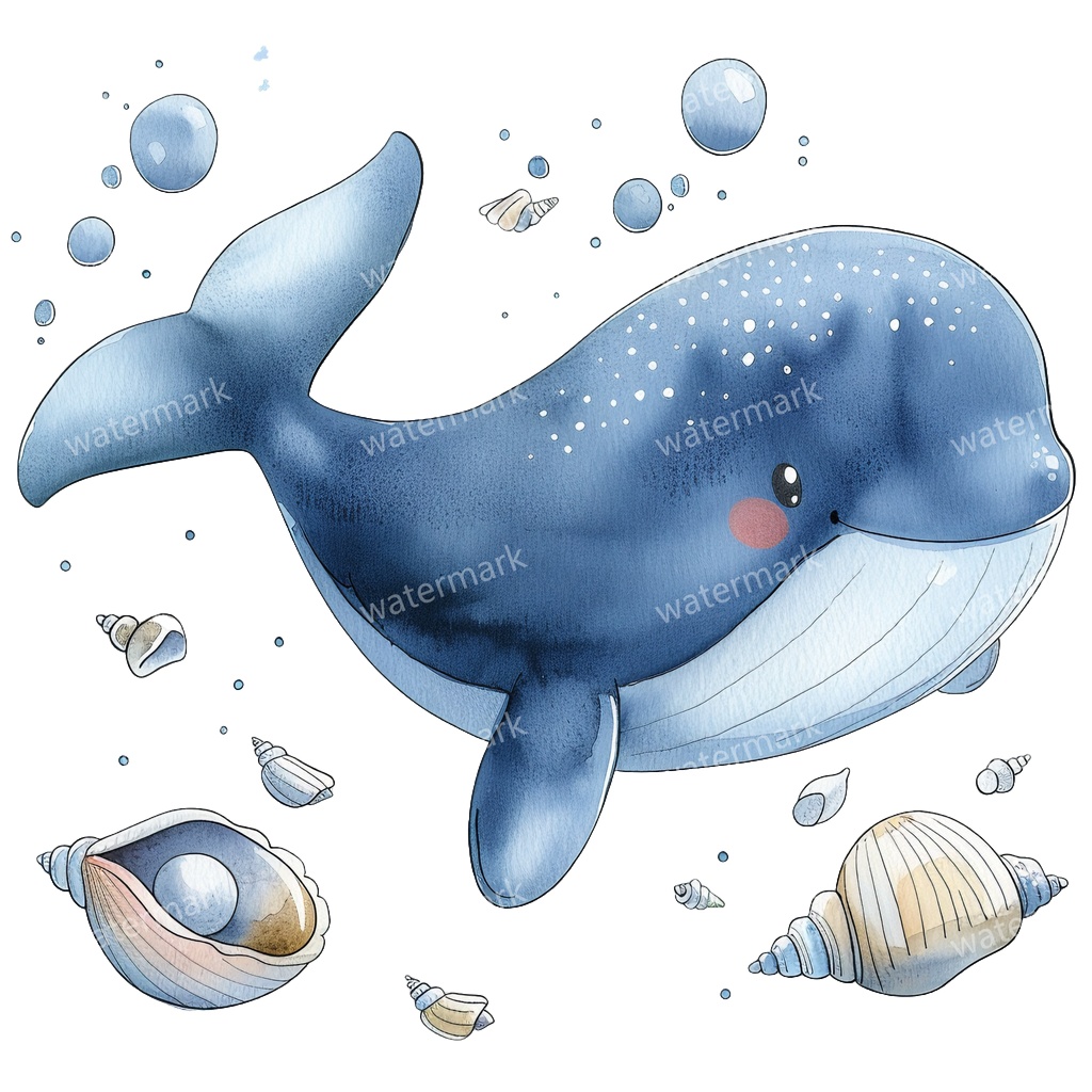 【商用利用可】クジラ(水彩ホエール)クリップアート20点セット|高解像度・透過PNG|印刷OK・コラージュ・ジャンクジャーナル素材|即ダウンロード