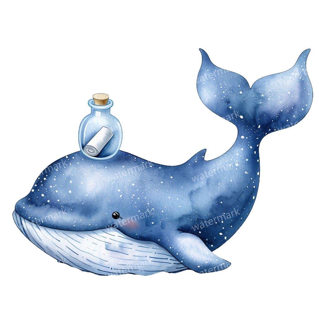 【商用利用可】クジラ(水彩ホエール)クリップアート20点セット|高解像度・透過PNG|印刷OK・コラージュ・ジャンクジャーナル素材|即ダウンロード