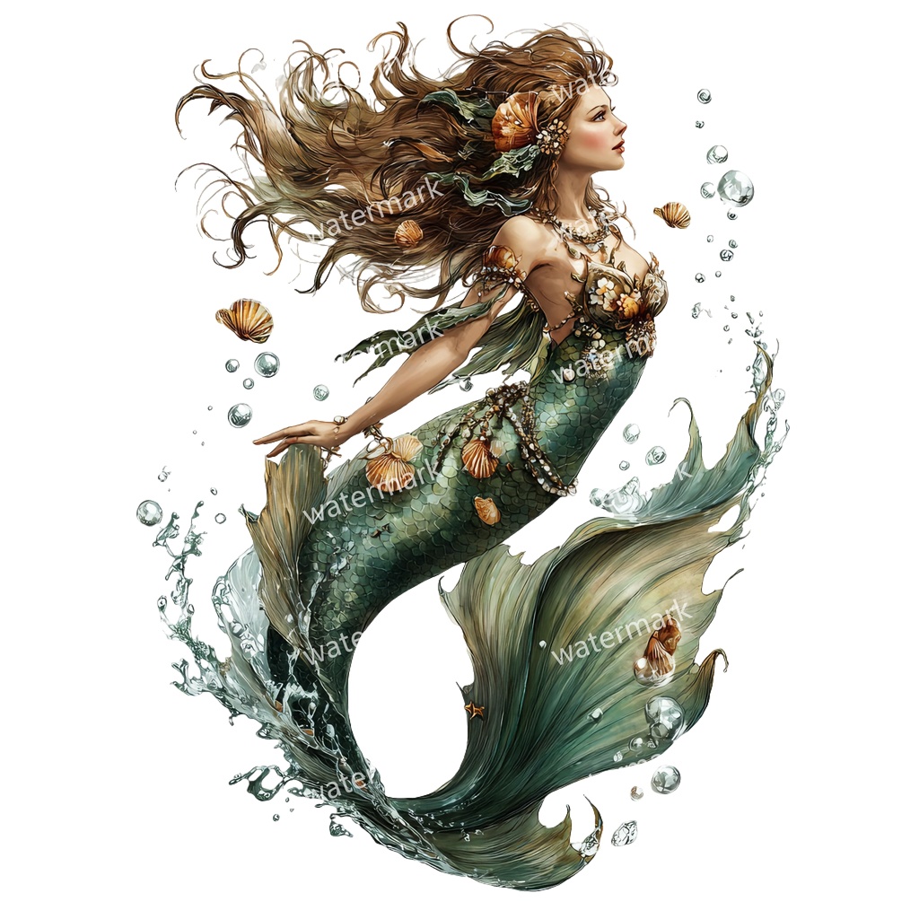 【商用利用可】マーメイド(水彩人魚)クリップアート15点セット|高解像度・透過PNG|印刷OK|コラージュ・ジャンクジャーナル素材|即ダウンロード