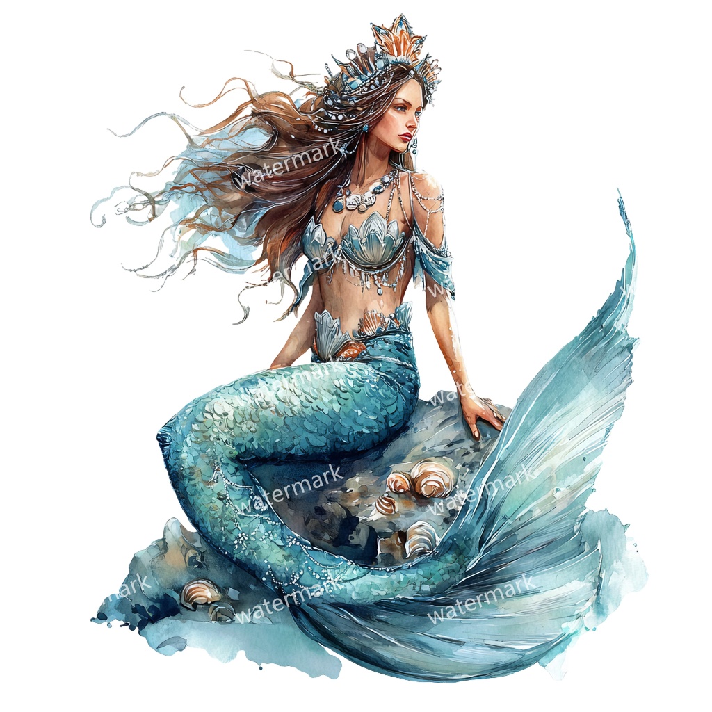 【商用利用可】マーメイド(水彩人魚)クリップアート15点セット|高解像度・透過PNG|印刷OK|コラージュ・ジャンクジャーナル素材|即ダウンロード