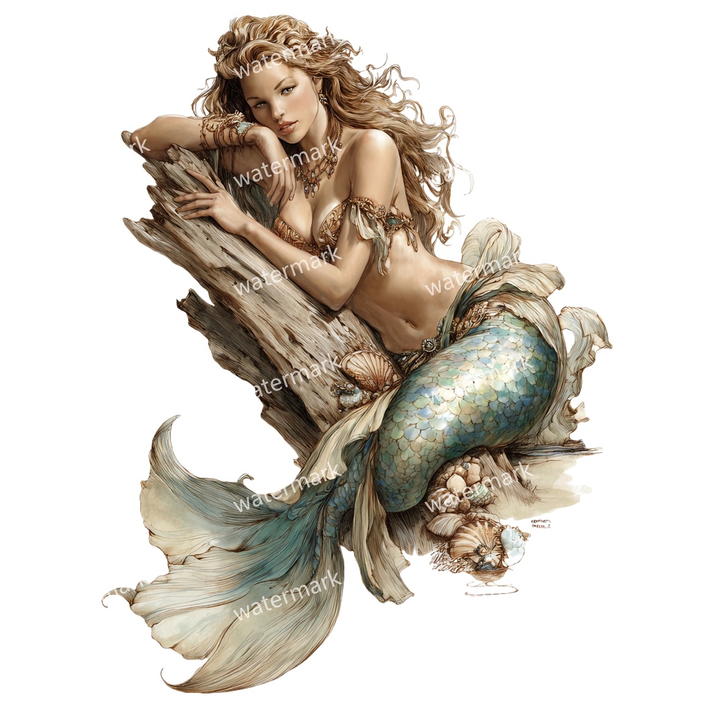 【商用利用可】マーメイド（水彩人魚）クリップアート15点セット｜高解像度・透過PNG｜印刷OK｜コラージュ・ジャンクジャーナル素材｜即ダウンロード