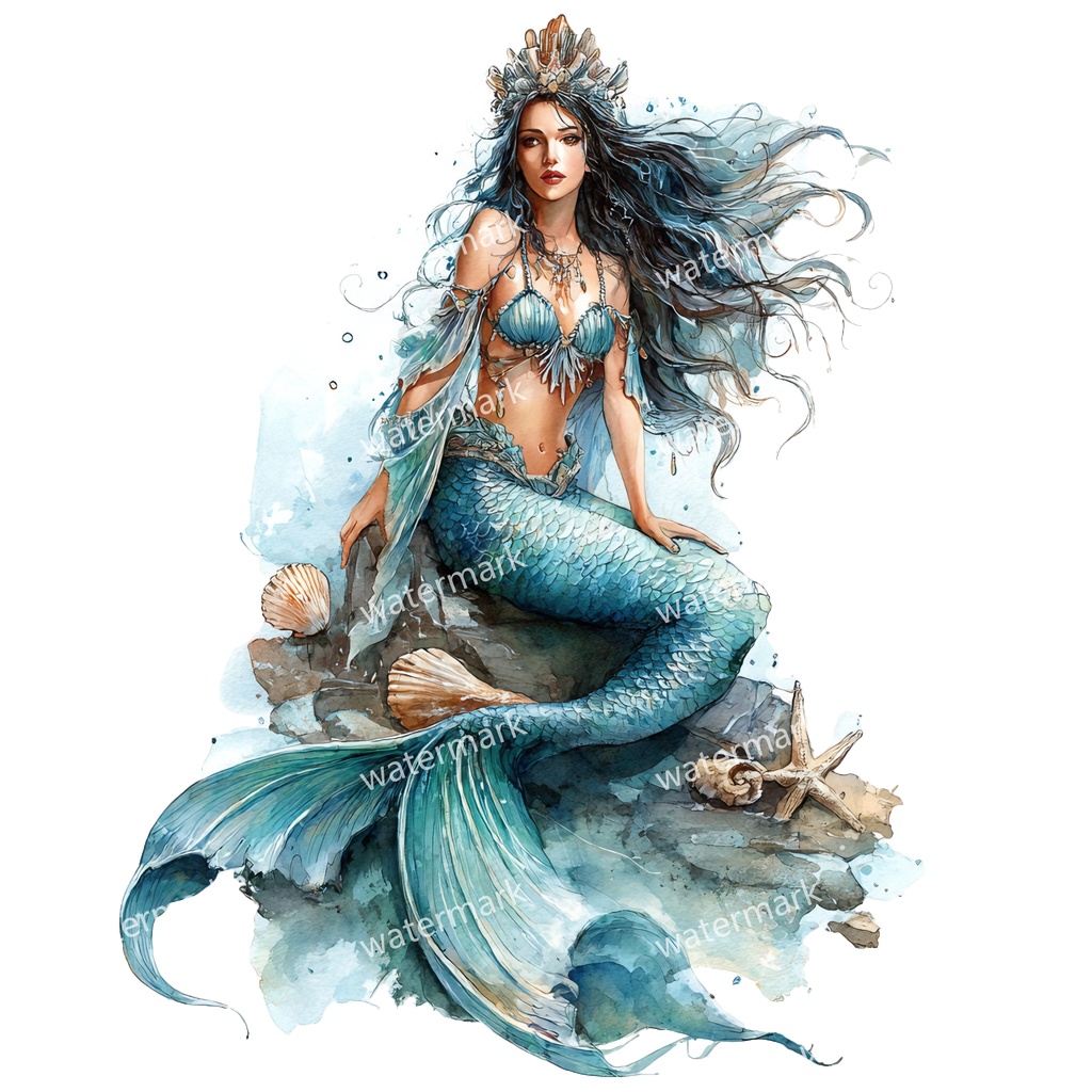 【商用利用可】マーメイド(水彩人魚)クリップアート15点セット|高解像度・透過PNG|印刷OK|コラージュ・ジャンクジャーナル素材|即ダウンロード