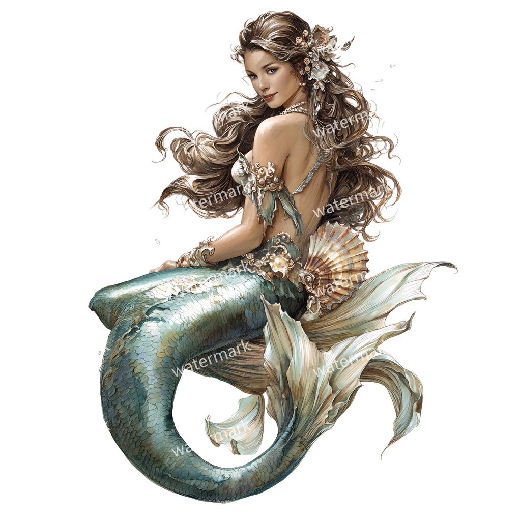 【商用利用可】マーメイド(水彩人魚)クリップアート15点セット|高解像度・透過PNG|印刷OK|コラージュ・ジャンクジャーナル素材|即ダウンロード