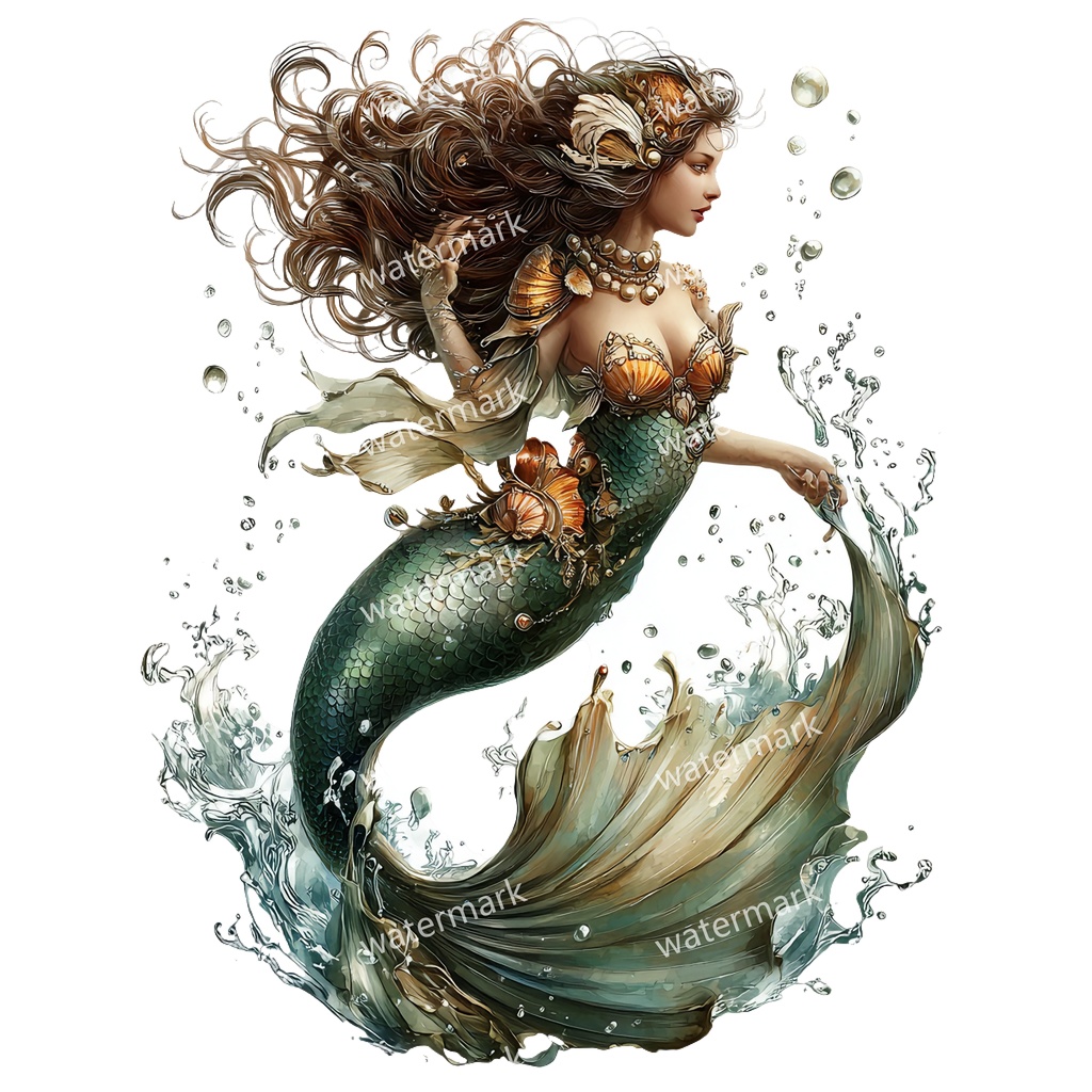 【商用利用可】マーメイド(水彩人魚)クリップアート15点セット|高解像度・透過PNG|印刷OK|コラージュ・ジャンクジャーナル素材|即ダウンロード