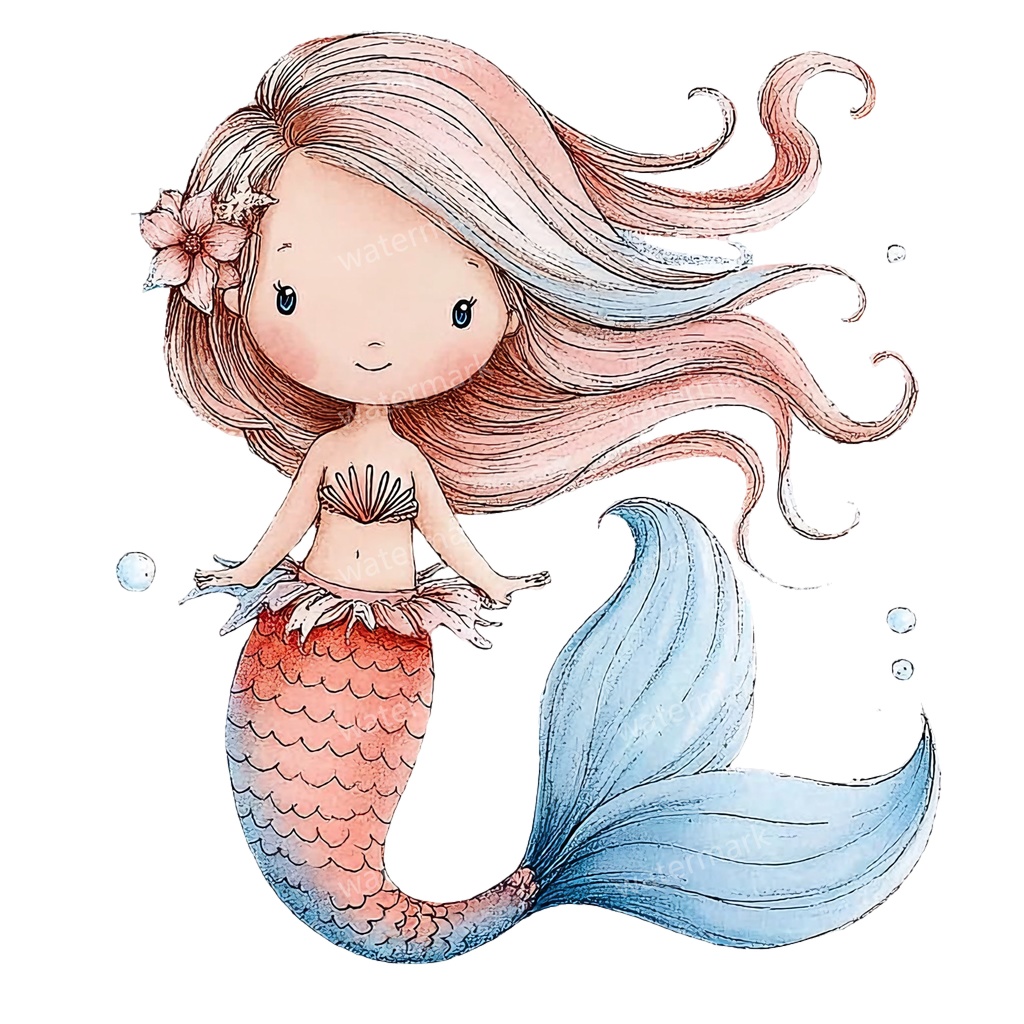 【商用利用可】ベビーマーメイド(水彩人魚の赤ちゃん)クリップアート17点セット|高解像度・透過PNG|印刷OK|コラージュ・ジャンクジャーナル素材|即ダウンロード