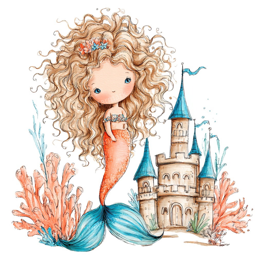 【商用利用可】ベビーマーメイド(水彩人魚の赤ちゃん)クリップアート17点セット|高解像度・透過PNG|印刷OK|コラージュ・ジャンクジャーナル素材|即ダウンロード