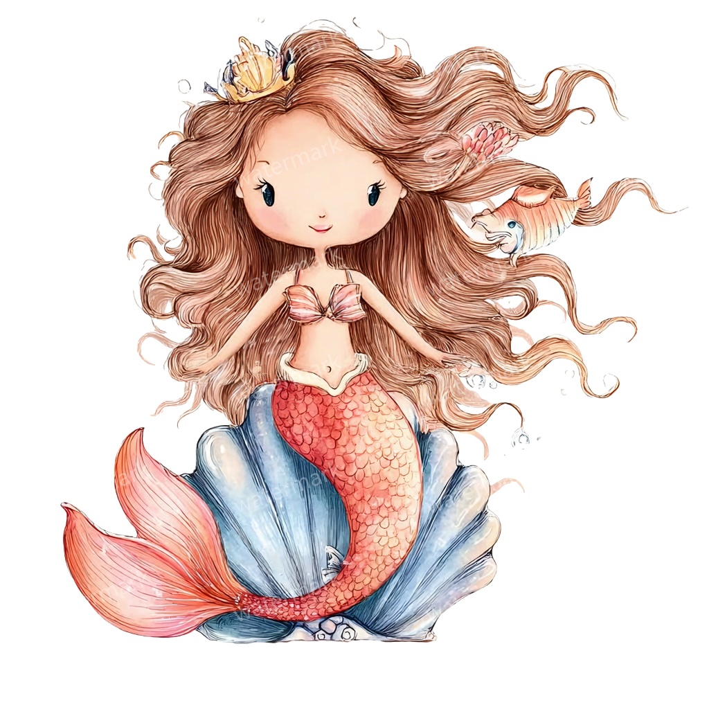 【商用利用可】ベビーマーメイド(水彩人魚の赤ちゃん)クリップアート17点セット|高解像度・透過PNG|印刷OK|コラージュ・ジャンクジャーナル素材|即ダウンロード