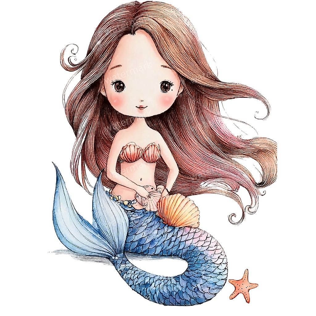 【商用利用可】ベビーマーメイド(水彩人魚の赤ちゃん)クリップアート17点セット|高解像度・透過PNG|印刷OK|コラージュ・ジャンクジャーナル素材|即ダウンロード