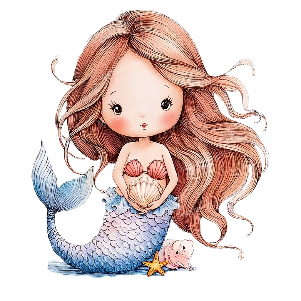 【商用利用可】ベビーマーメイド(水彩人魚の赤ちゃん)クリップアート17点セット|高解像度・透過PNG|印刷OK|コラージュ・ジャンクジャーナル素材|即ダウンロード