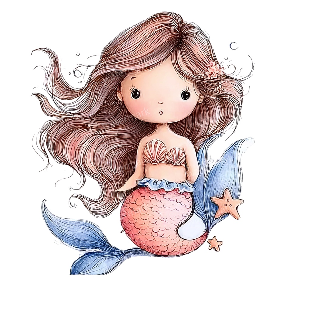 【商用利用可】ベビーマーメイド(水彩人魚の赤ちゃん)クリップアート17点セット|高解像度・透過PNG|印刷OK|コラージュ・ジャンクジャーナル素材|即ダウンロード