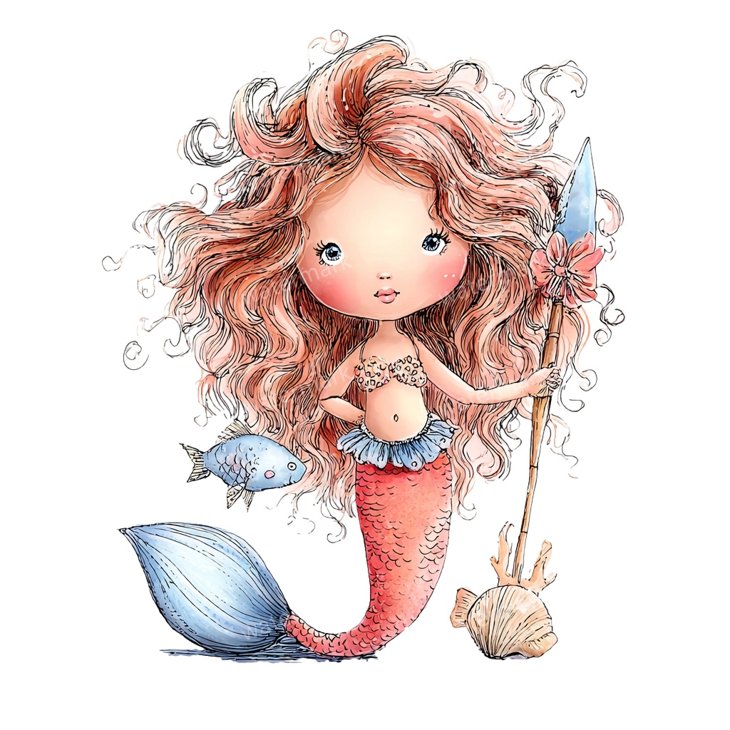 【商用利用可】ベビーマーメイド(水彩人魚の赤ちゃん)クリップアート17点セット|高解像度・透過PNG|印刷OK|コラージュ・ジャンクジャーナル素材|即ダウンロード