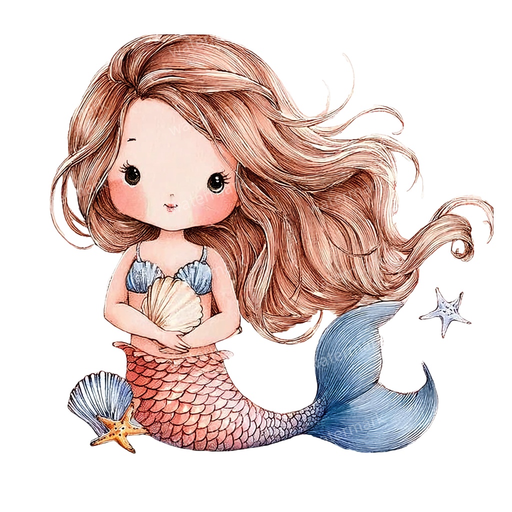 【商用利用可】ベビーマーメイド(水彩人魚の赤ちゃん)クリップアート17点セット|高解像度・透過PNG|印刷OK|コラージュ・ジャンクジャーナル素材|即ダウンロード