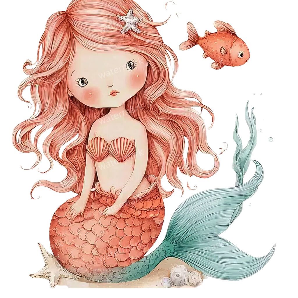 【商用利用可】ベビーマーメイド(水彩人魚の赤ちゃん)クリップアート17点セット|高解像度・透過PNG|印刷OK|コラージュ・ジャンクジャーナル素材|即ダウンロード