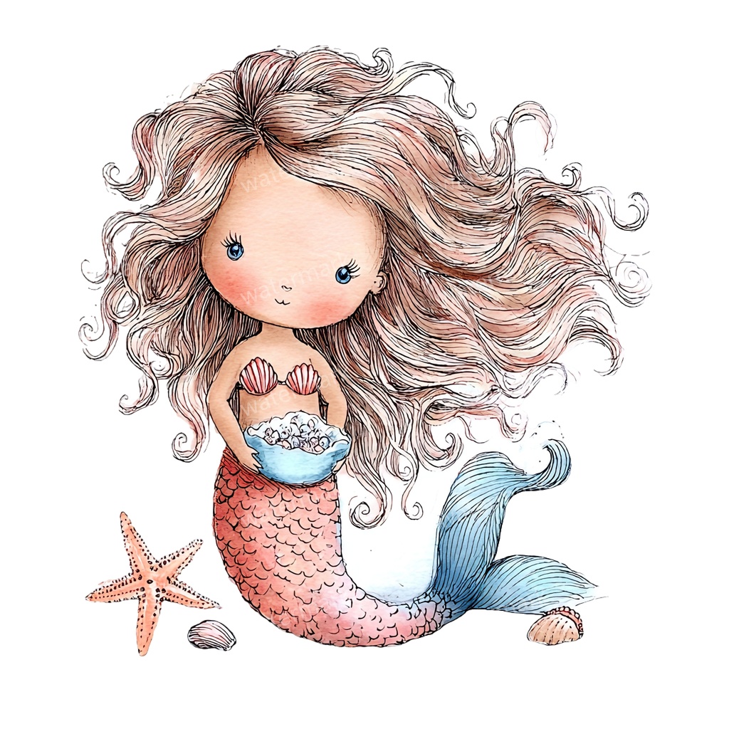 【商用利用可】ベビーマーメイド(水彩人魚の赤ちゃん)クリップアート17点セット|高解像度・透過PNG|印刷OK|コラージュ・ジャンクジャーナル素材|即ダウンロード