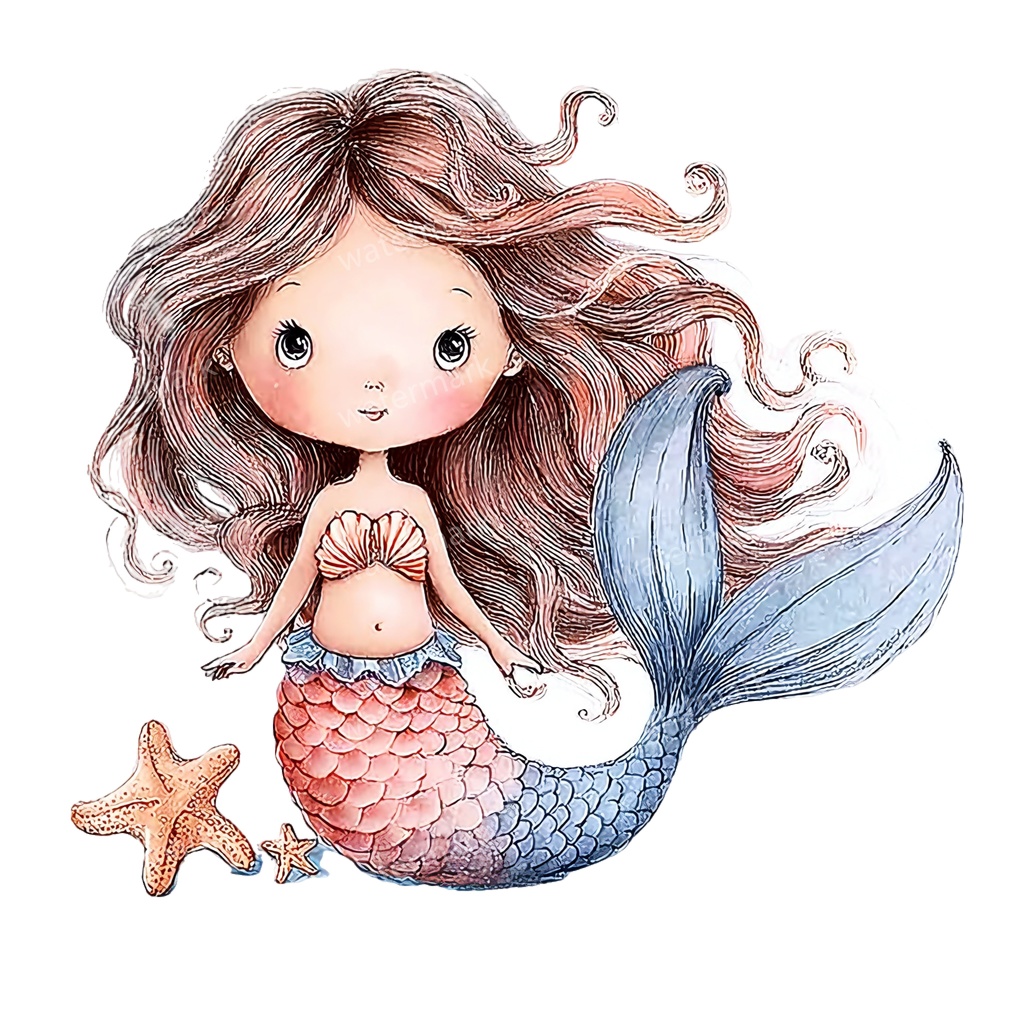 【商用利用可】ベビーマーメイド(水彩人魚の赤ちゃん)クリップアート17点セット|高解像度・透過PNG|印刷OK|コラージュ・ジャンクジャーナル素材|即ダウンロード