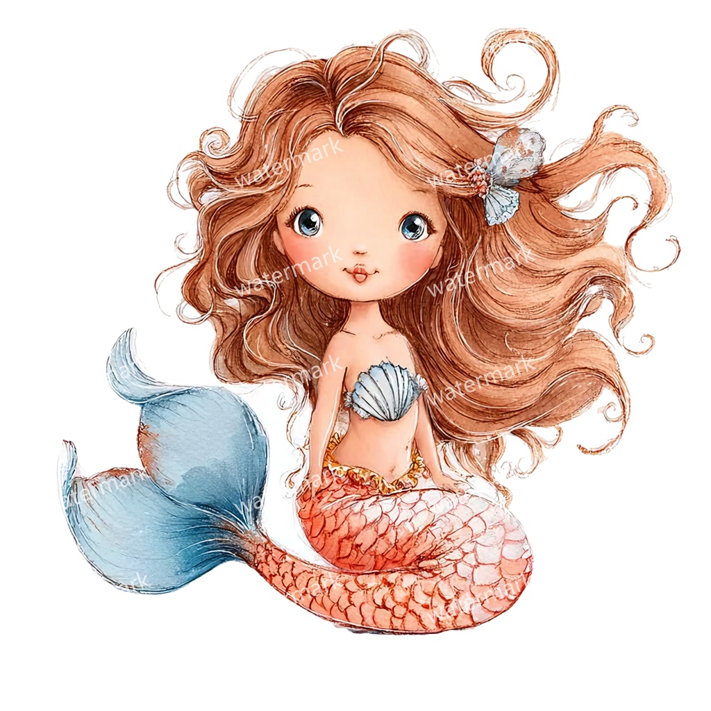 【商用利用可】ベビーマーメイド(水彩人魚の赤ちゃん)クリップアート17点セット|高解像度・透過PNG|印刷OK|コラージュ・ジャンクジャーナル素材|即ダウンロード