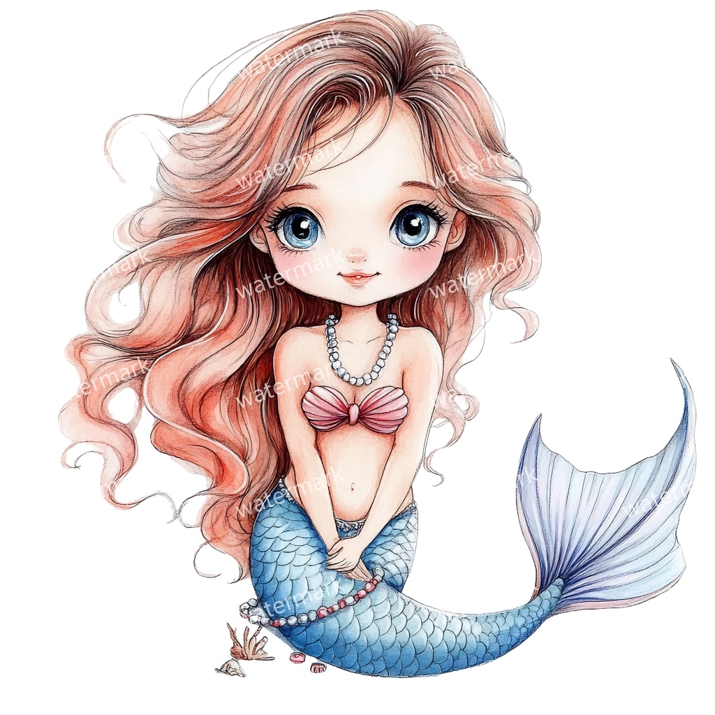 【商用利用可】ベビーマーメイド(水彩人魚の赤ちゃん)クリップアート17点セット|高解像度・透過PNG|印刷OK|コラージュ・ジャンクジャーナル素材|即ダウンロード