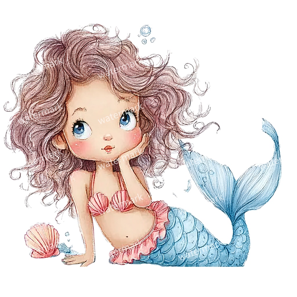 【商用利用可】ベビーマーメイド(水彩人魚の赤ちゃん)クリップアート17点セット|高解像度・透過PNG|印刷OK|コラージュ・ジャンクジャーナル素材|即ダウンロード