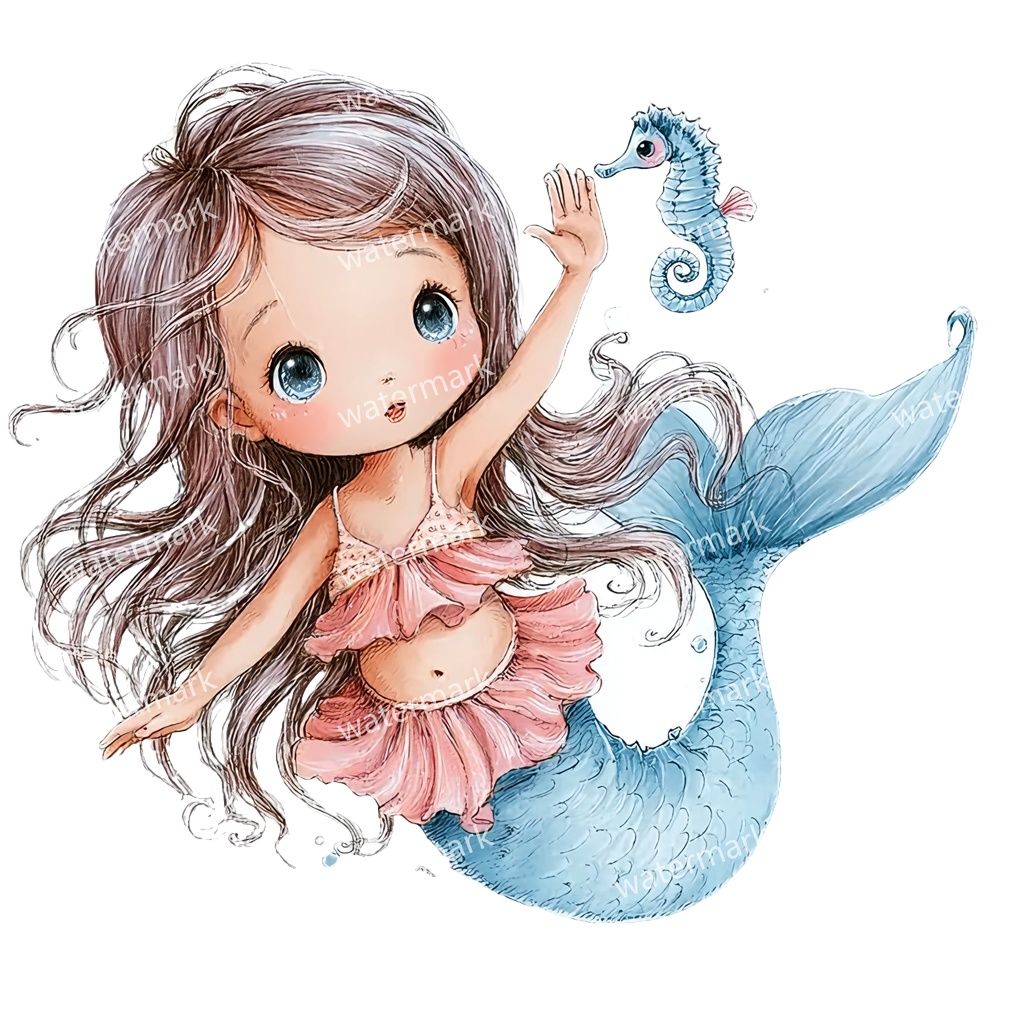 【商用利用可】ベビーマーメイド(水彩人魚の赤ちゃん)クリップアート17点セット|高解像度・透過PNG|印刷OK|コラージュ・ジャンクジャーナル素材|即ダウンロード