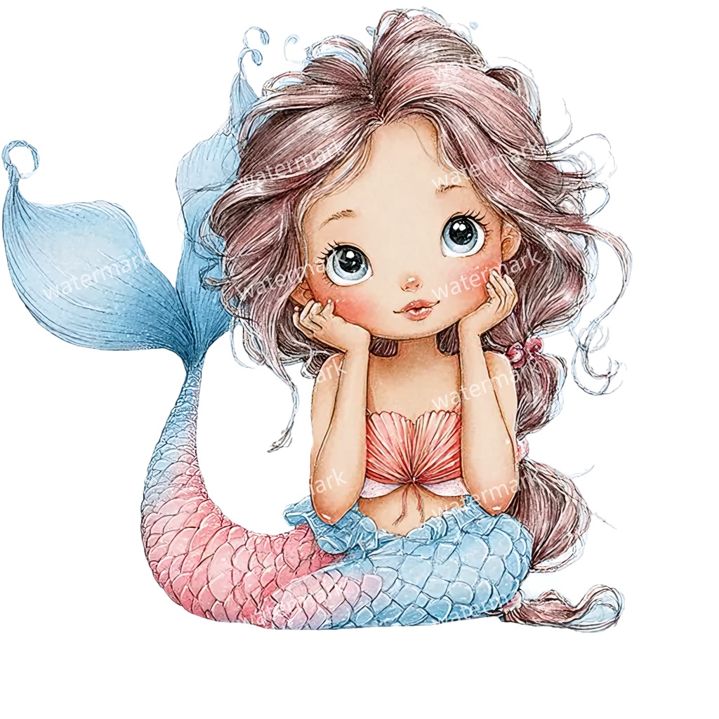 【商用利用可】ベビーマーメイド(水彩人魚の赤ちゃん)クリップアート17点セット|高解像度・透過PNG|印刷OK|コラージュ・ジャンクジャーナル素材|即ダウンロード