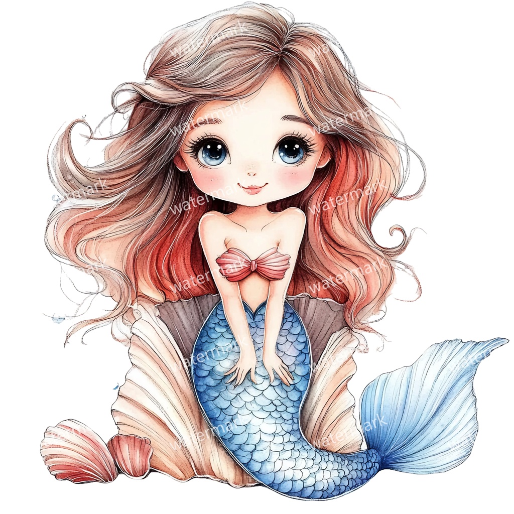 【商用利用可】ベビーマーメイド(水彩人魚の赤ちゃん)クリップアート17点セット|高解像度・透過PNG|印刷OK|コラージュ・ジャンクジャーナル素材|即ダウンロード