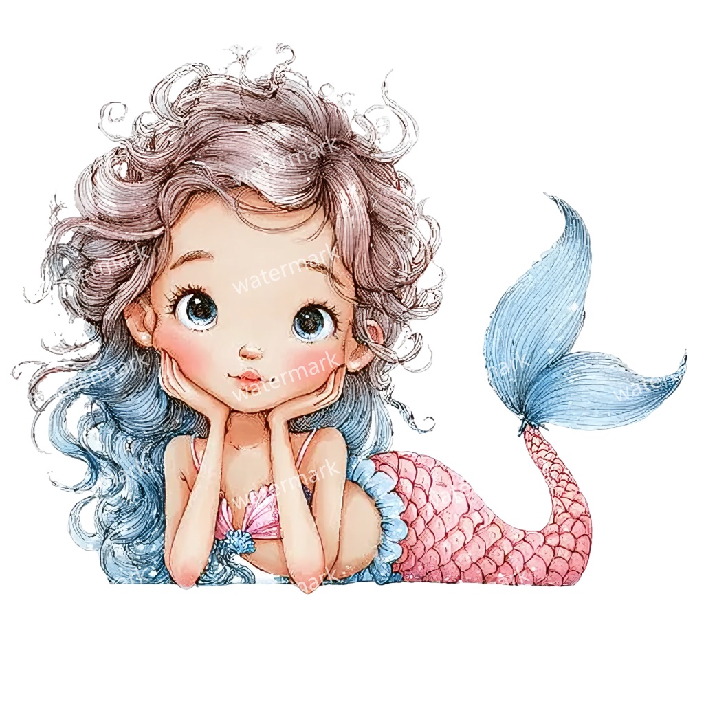 【商用利用可】ベビーマーメイド(水彩人魚の赤ちゃん)クリップアート17点セット|高解像度・透過PNG|印刷OK|コラージュ・ジャンクジャーナル素材|即ダウンロード