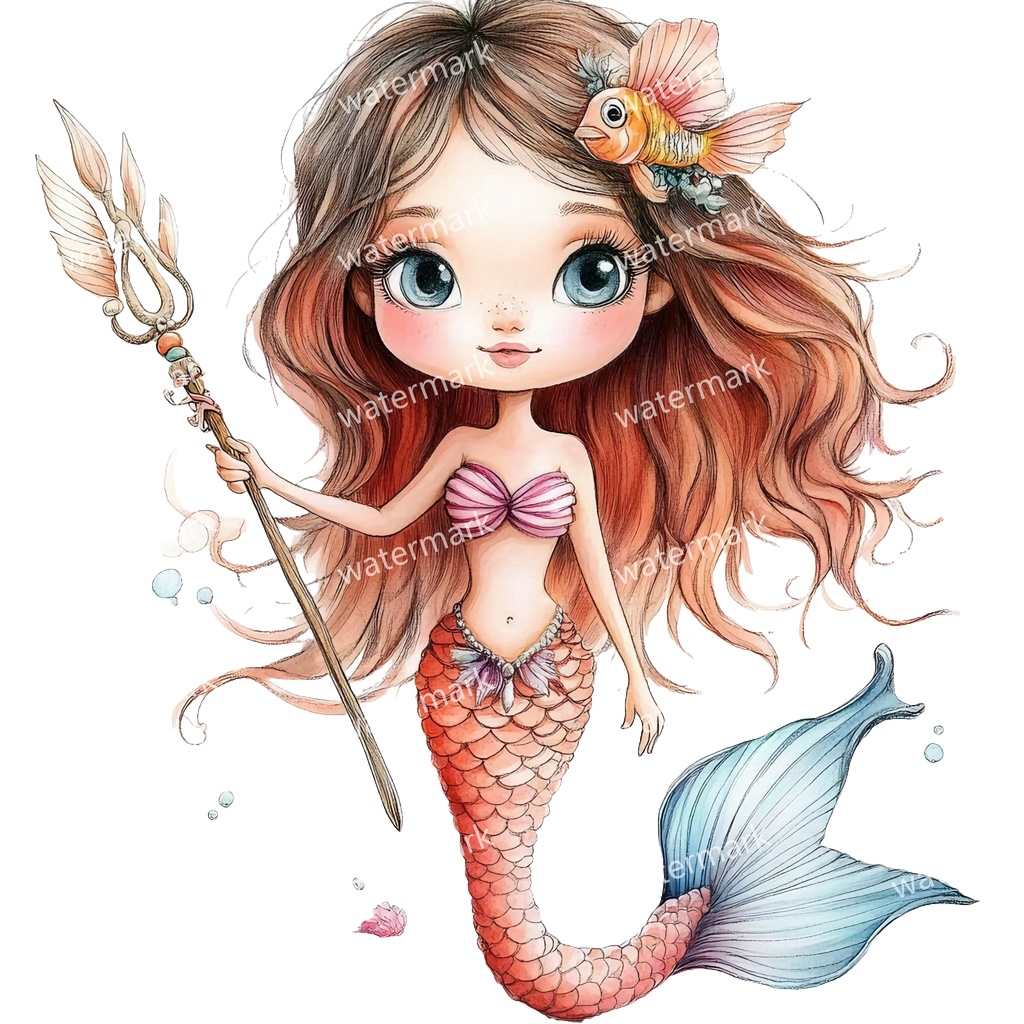 【商用利用可】ベビーマーメイド(水彩人魚の赤ちゃん)クリップアート17点セット|高解像度・透過PNG|印刷OK|コラージュ・ジャンクジャーナル素材|即ダウンロード