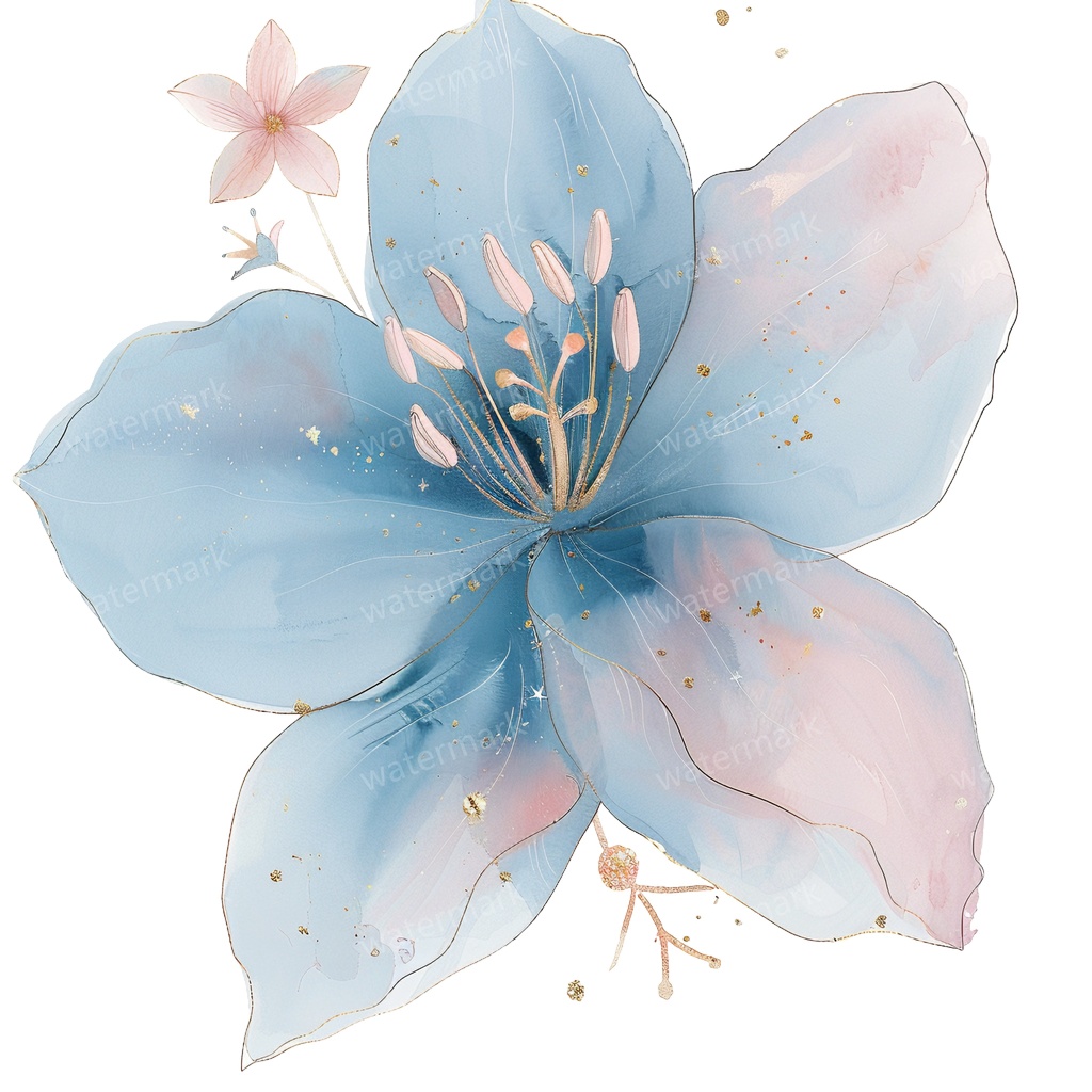 【商用利用可】ブルーフラワー(水彩青い花)クリップアート20点セット|高解像度・透過PNG|印刷OK|コラージュ・ジャンクジャーナル素材|即ダウンロード