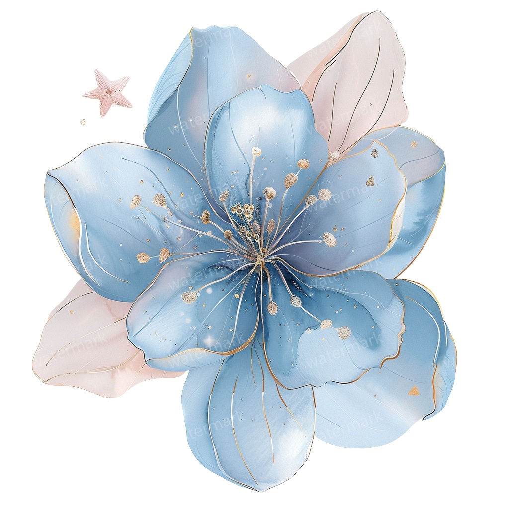 【商用利用可】ブルーフラワー(水彩青い花)クリップアート20点セット|高解像度・透過PNG|印刷OK|コラージュ・ジャンクジャーナル素材|即ダウンロード