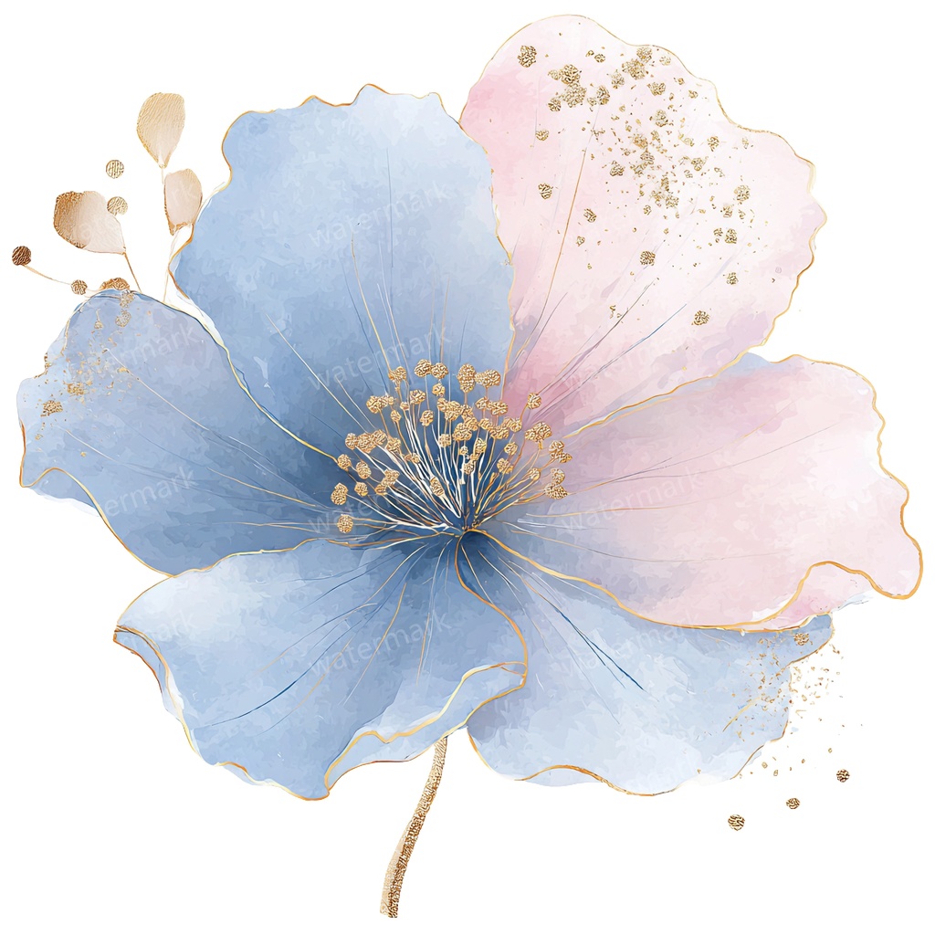 【商用利用可】ブルーフラワー(水彩青い花)クリップアート20点セット|高解像度・透過PNG|印刷OK|コラージュ・ジャンクジャーナル素材|即ダウンロード