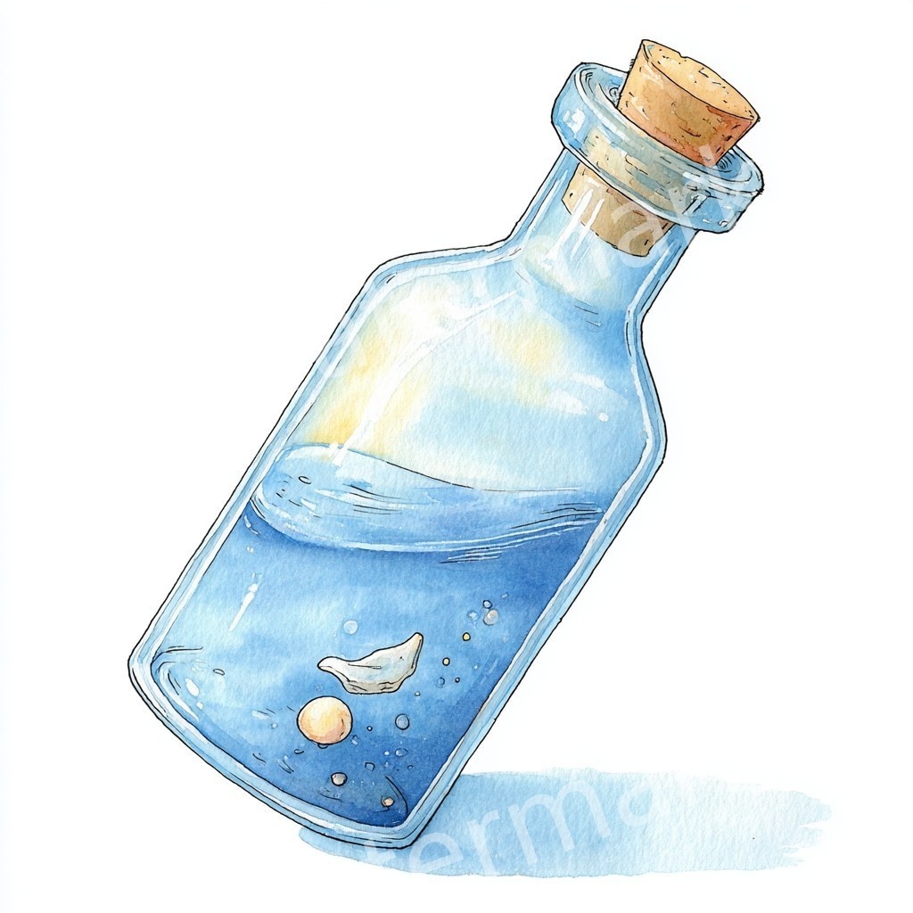 【商用利用可】メッセージボトル(水彩ガラス瓶)クリップアート18点セット|高解像度・透過PNG|印刷OK|コラージュ・ジャンクジャーナル素材|即ダウンロード