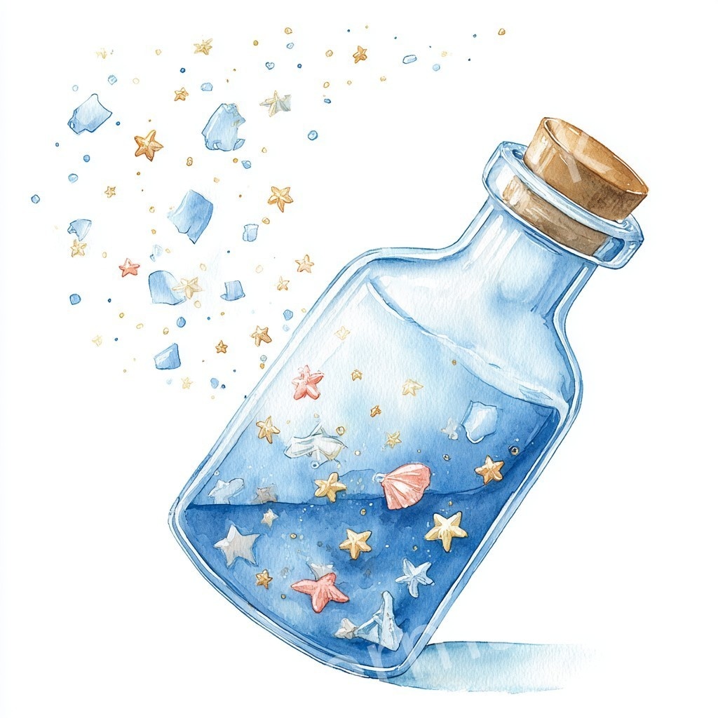 【商用利用可】メッセージボトル(水彩ガラス瓶)クリップアート18点セット|高解像度・透過PNG|印刷OK|コラージュ・ジャンクジャーナル素材|即ダウンロード